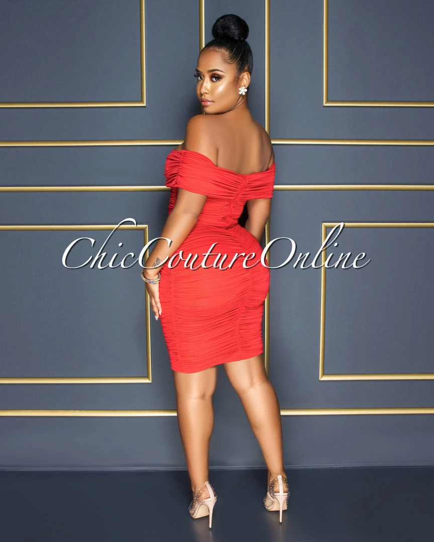 Vendor-unknown Taraneh Red Draped Crossed Neckline Midi Dress CELEBRITY CO