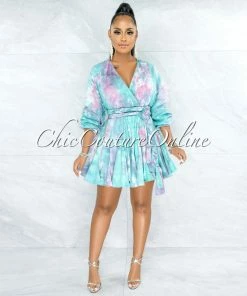 Vendor-unknown Kreeli Jade Tie-Dye Pleated Bottom Skater CURVY Dress