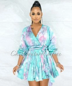 Vendor-unknown Kreeli Jade Tie-Dye Pleated Bottom Skater CURVY Dress