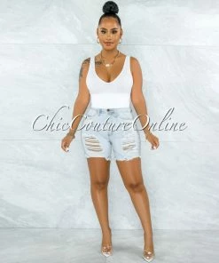 Vendor-unknown Luberda Light Denim High Waist Destroyed Shorts