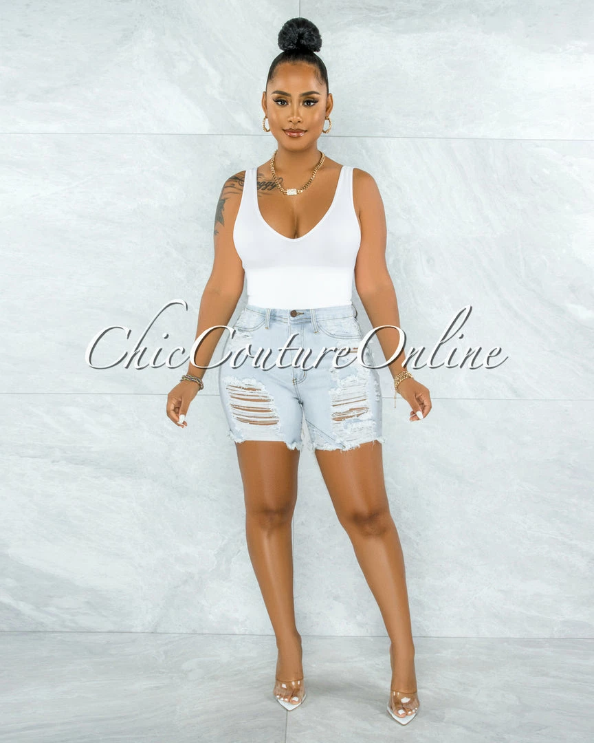 Vendor-unknown Luberda Light Denim High Waist Destroyed Shorts