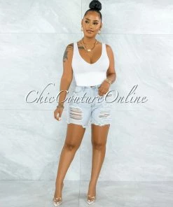 Vendor-unknown Luberda Light Denim High Waist Destroyed Shorts