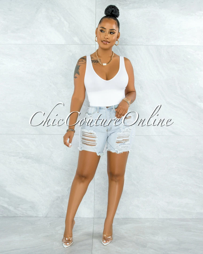 Vendor-unknown Luberda Light Denim High Waist Destroyed Shorts