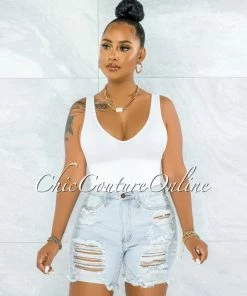 Vendor-unknown Luberda Light Denim High Waist Destroyed Shorts