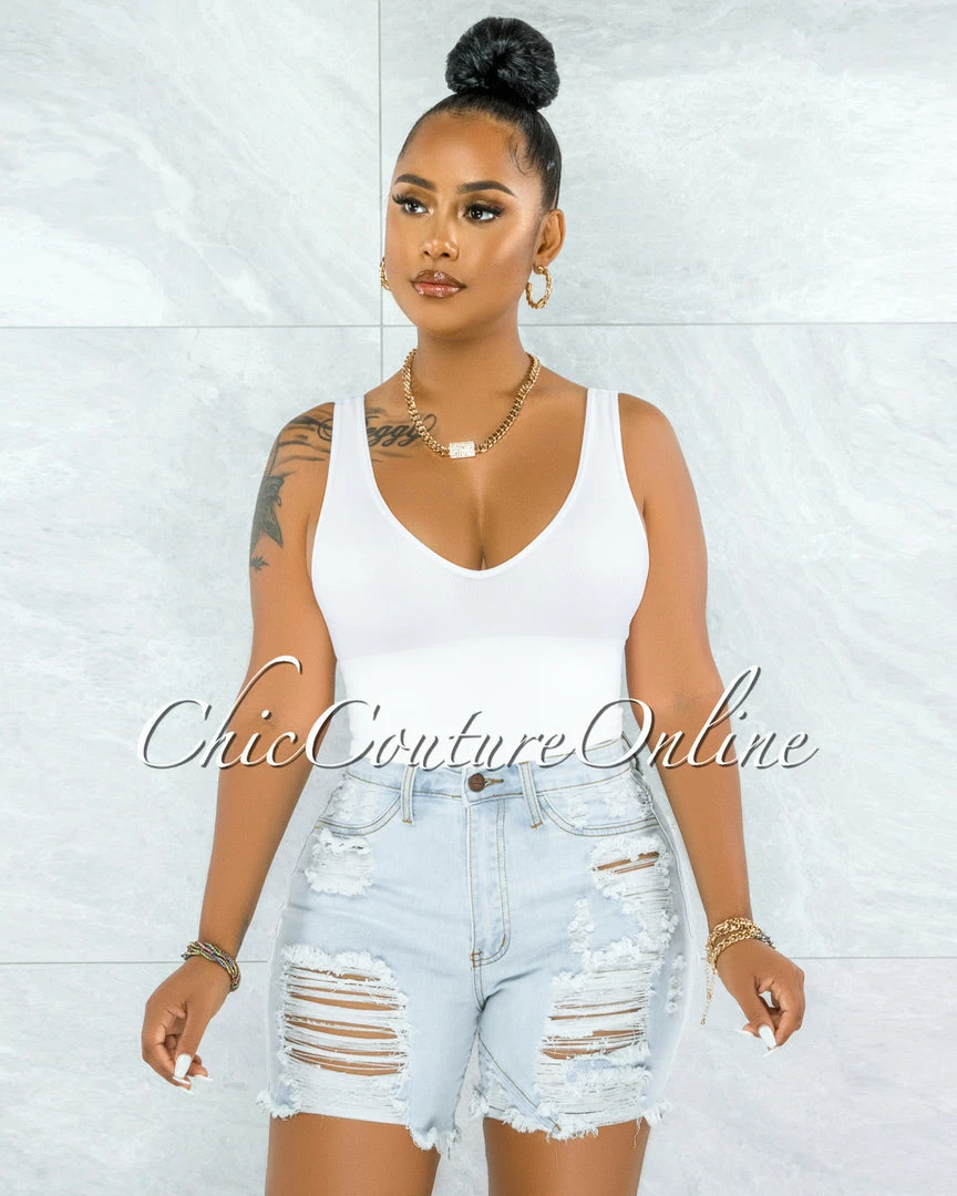 Vendor-unknown Luberda Light Denim High Waist Destroyed Shorts