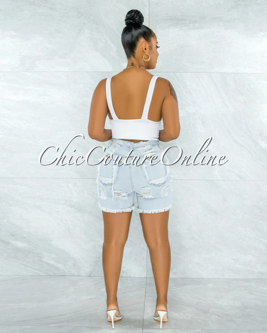 Vendor-unknown Luberda Light Denim High Waist Destroyed Shorts