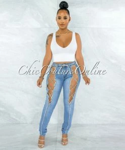 Vendor-unknown Baruch Light Denim Rhinestones Lace-Up Jeans