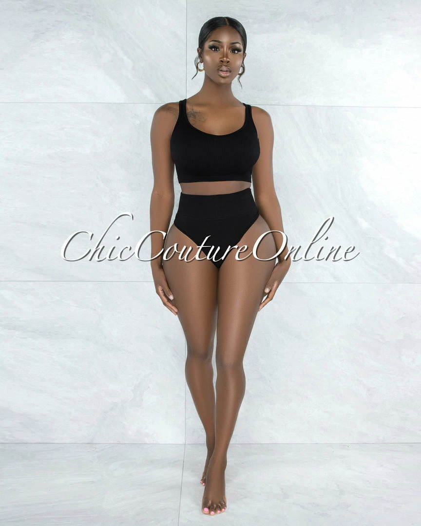 Vendor-unknown Beatha Black Ribbed Undergarment Two-Piece Set JUST IN