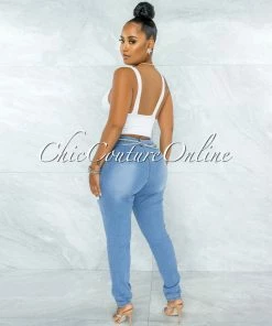 Vendor-unknown Baruch Light Denim Rhinestones Lace-Up Jeans