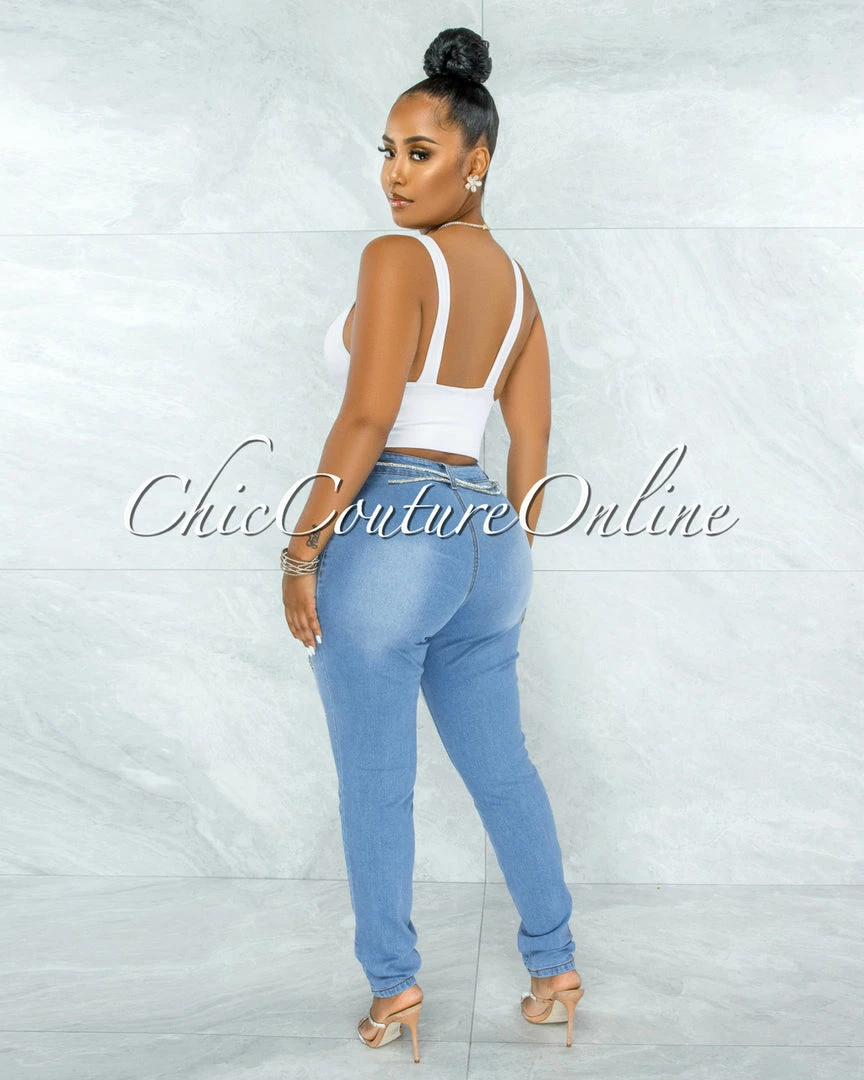 Vendor-unknown Baruch Light Denim Rhinestones Lace-Up Jeans