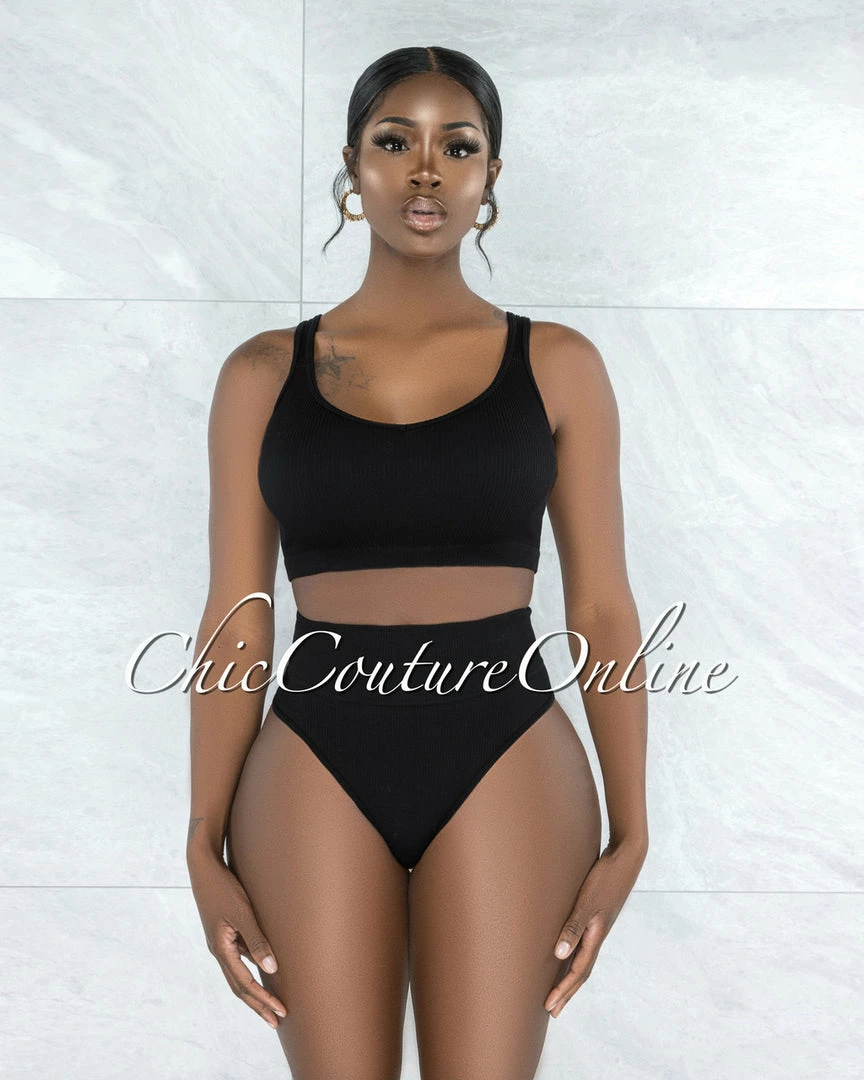 Vendor-unknown Beatha Black Ribbed Undergarment Two-Piece Set JUST IN
