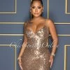 Vendor-unknown Lachlan Brown Gold Sequins Padded Cups Dress CELEBRITY CO