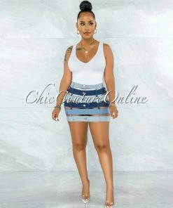 Vendor-unknown JUST IN Melinda Blue Denim Waistbands Mini Skirt