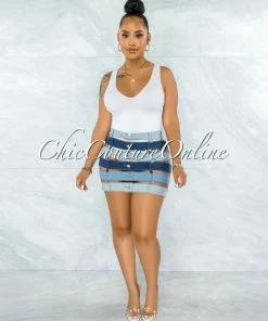 Vendor-unknown JUST IN Melinda Blue Denim Waistbands Mini Skirt