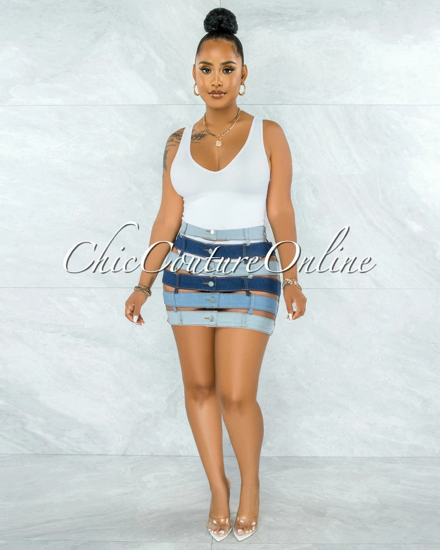 Vendor-unknown JUST IN Melinda Blue Denim Waistbands Mini Skirt