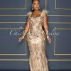 Chic Couture Online Francesca Nude Rose Gold Sequins Feather Shoulders Maxi Dress