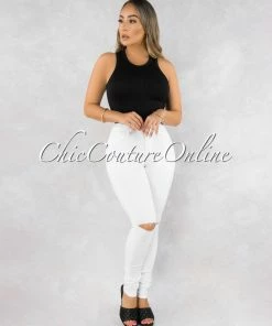 Vendor-unknown Kenya White Denim Cut-Out Knees Jeans JUST IN