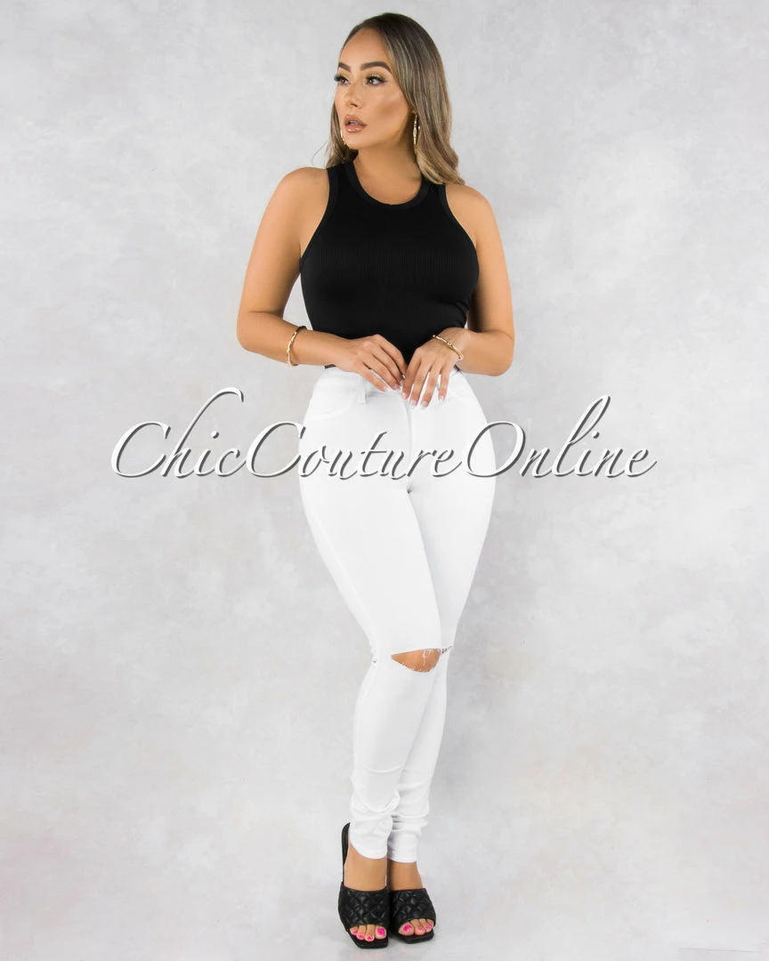 Vendor-unknown Kenya White Denim Cut-Out Knees Jeans JUST IN