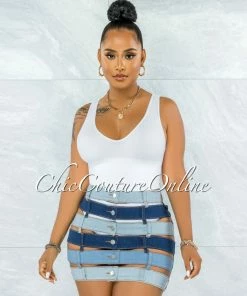 Vendor-unknown JUST IN Melinda Blue Denim Waistbands Mini Skirt