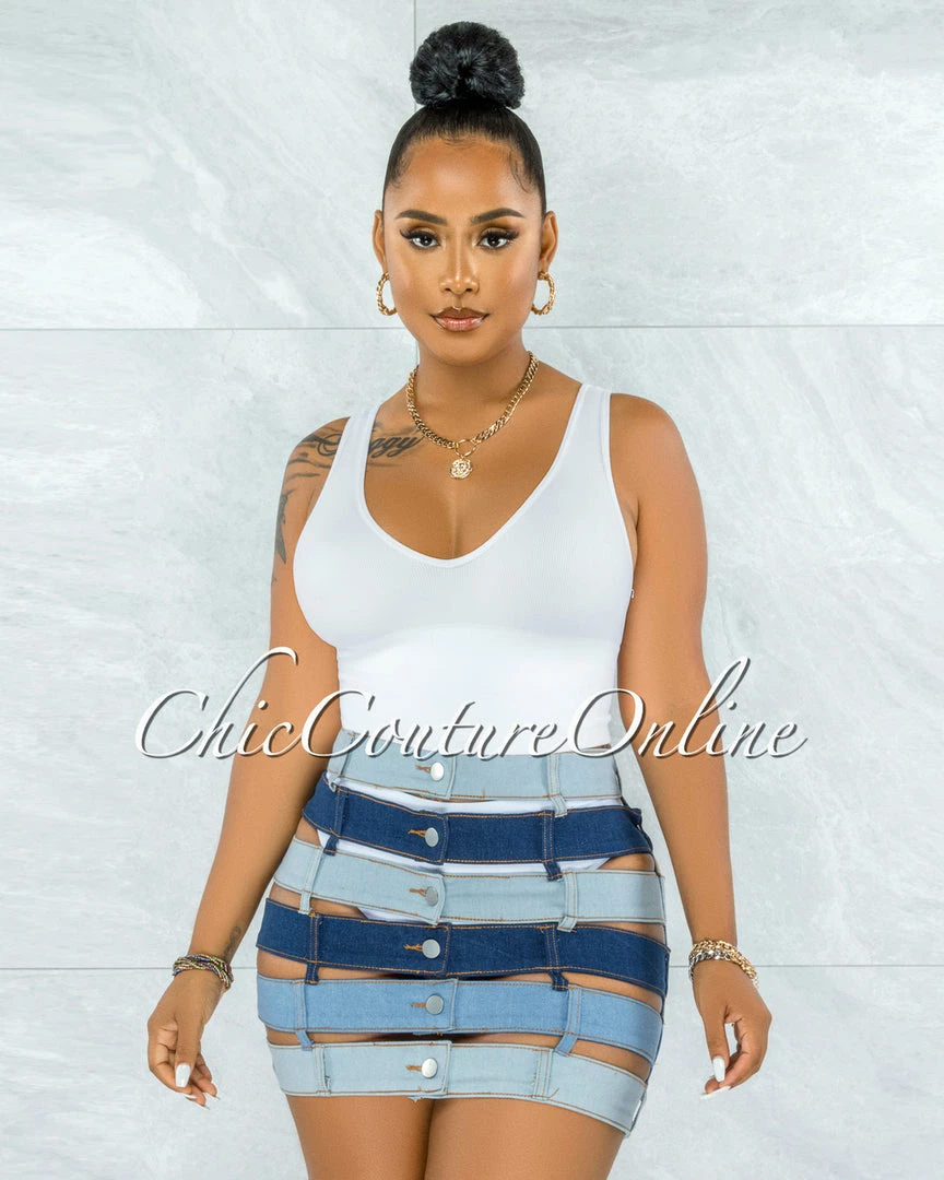 Vendor-unknown JUST IN Melinda Blue Denim Waistbands Mini Skirt