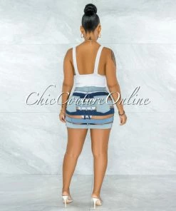 Vendor-unknown JUST IN Melinda Blue Denim Waistbands Mini Skirt