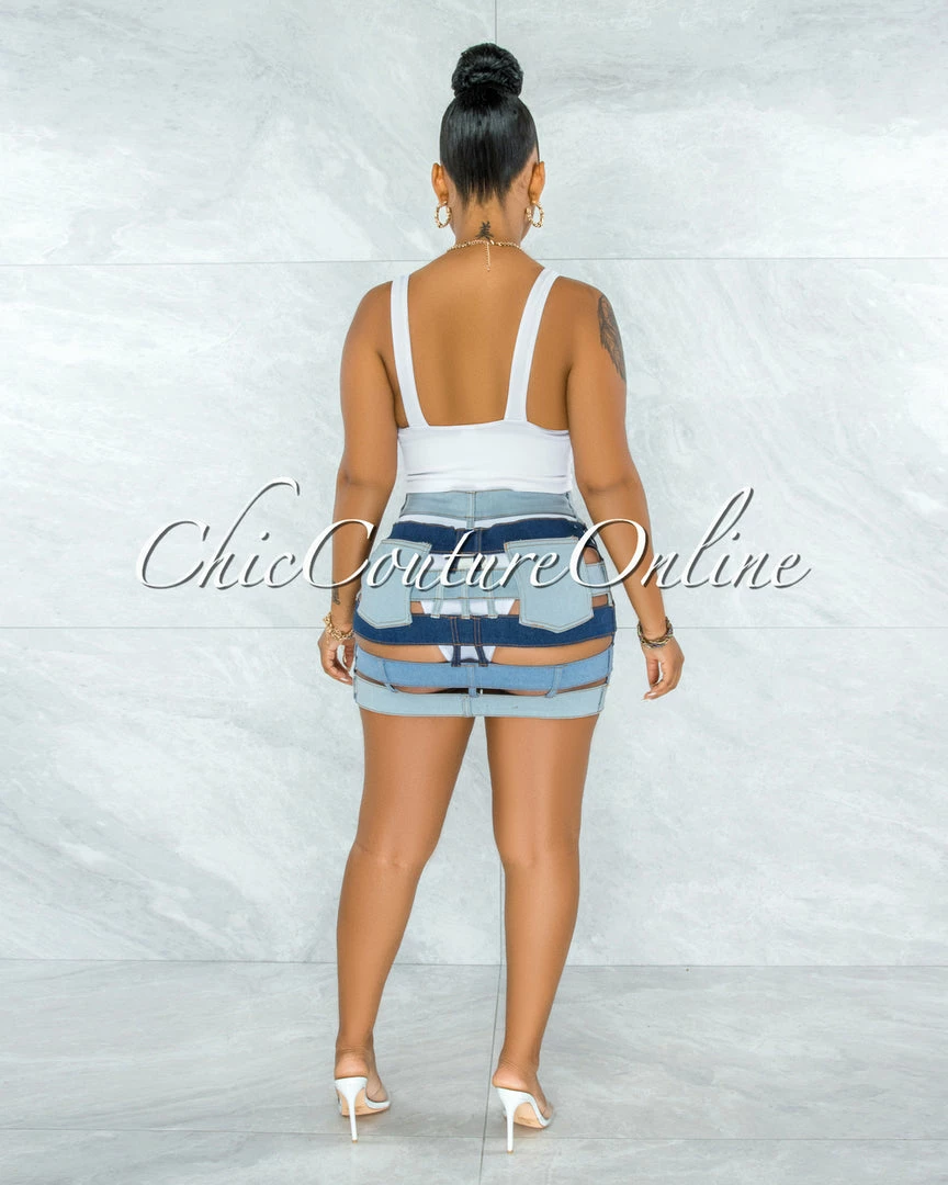 Vendor-unknown JUST IN Melinda Blue Denim Waistbands Mini Skirt