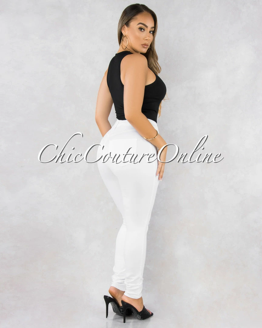 Vendor-unknown Kenya White Denim Cut-Out Knees Jeans JUST IN