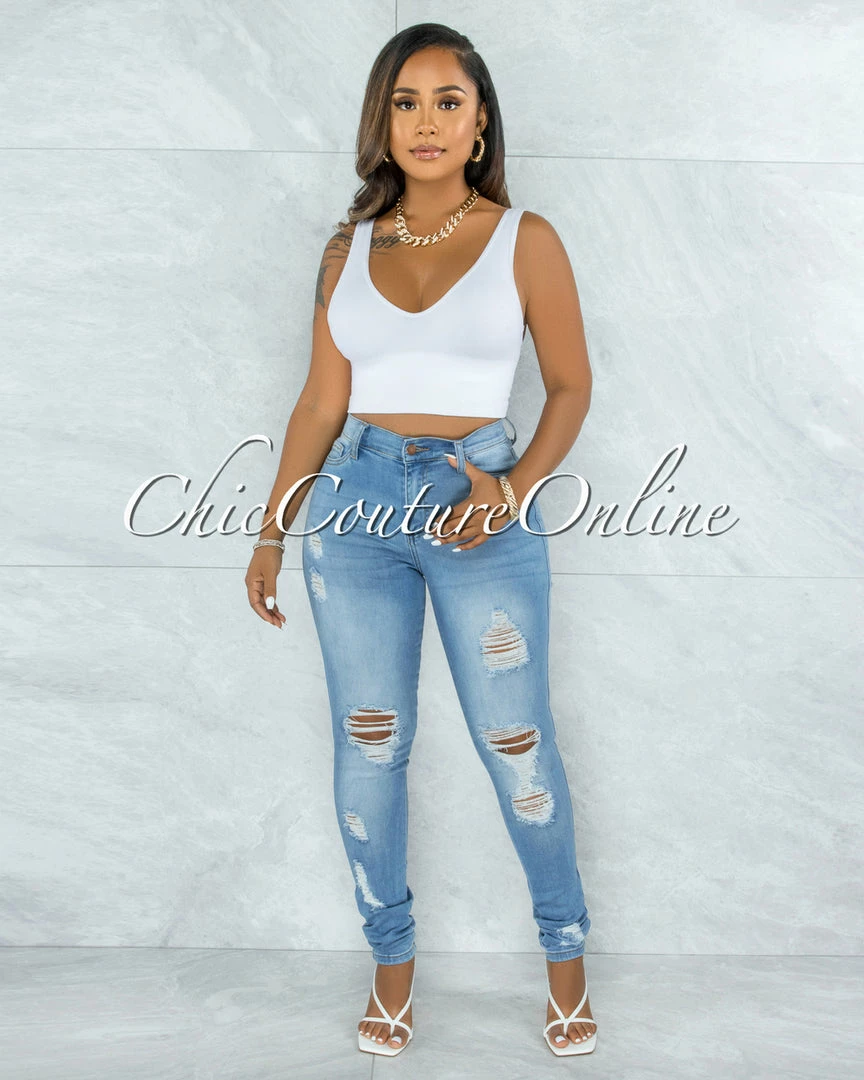 Vendor-unknown Azuka Light Denim High-Waist Distressed Skinny Jeans