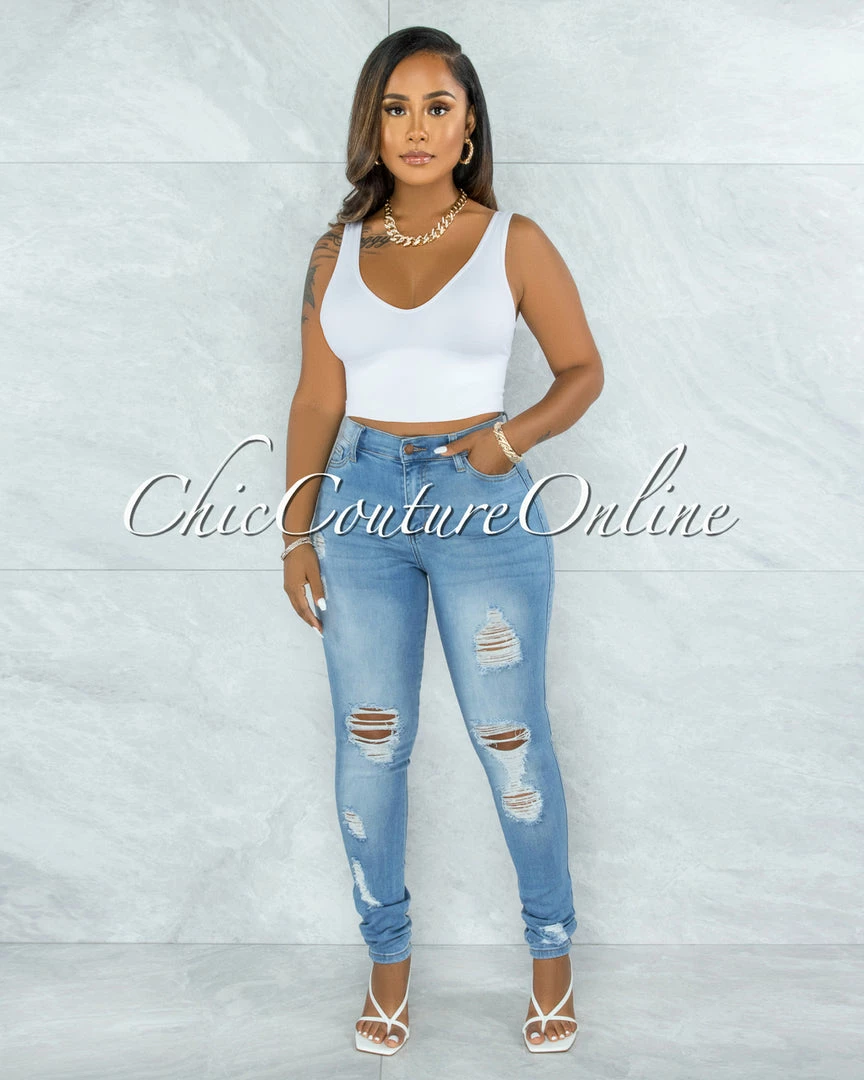 Vendor-unknown Azuka Light Denim High-Waist Distressed Skinny Jeans