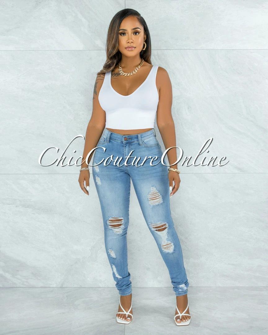 Vendor-unknown Azuka Light Denim High-Waist Distressed Skinny Jeans