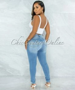 Vendor-unknown Azuka Light Denim High-Waist Distressed Skinny Jeans