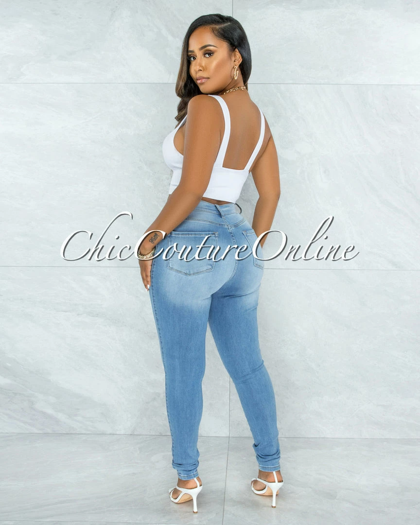 Vendor-unknown Azuka Light Denim High-Waist Distressed Skinny Jeans