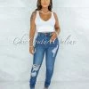 Vendor-unknown JUST IN Electra Medium Denim High-Waist Distressed Skinny Jeans