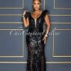 Chic Couture Online Francesca Black Sequins Feather Shoulders Maxi Dress