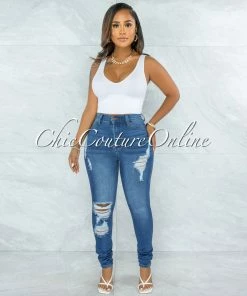 Vendor-unknown JUST IN Electra Medium Denim High-Waist Distressed Skinny Jeans