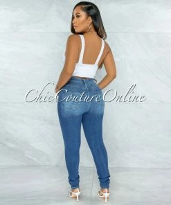Vendor-unknown JUST IN Electra Medium Denim High-Waist Distressed Skinny Jeans