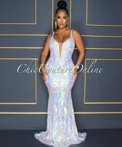 Vendor-unknown Kristie Nude Iridescent Sequins Low Back Maxi Dress CELEBRITY CO