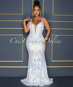 Vendor-unknown Kristie Nude Iridescent Sequins Low Back Maxi Dress CELEBRITY CO