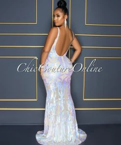 Vendor-unknown Kristie Nude Iridescent Sequins Low Back Maxi Dress CELEBRITY CO