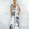 Vendor-unknown Hancock White Black Print Cut Out Strappy Sides Jumpsuit