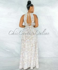Vendor-unknown Jethra Cream Lavender Cut-Out Strappy Sides Maxi Dress