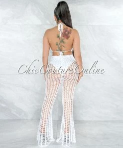 Vendor-unknown Egesa Off-White Crochet Cover-Up Fishnet Set SWIM