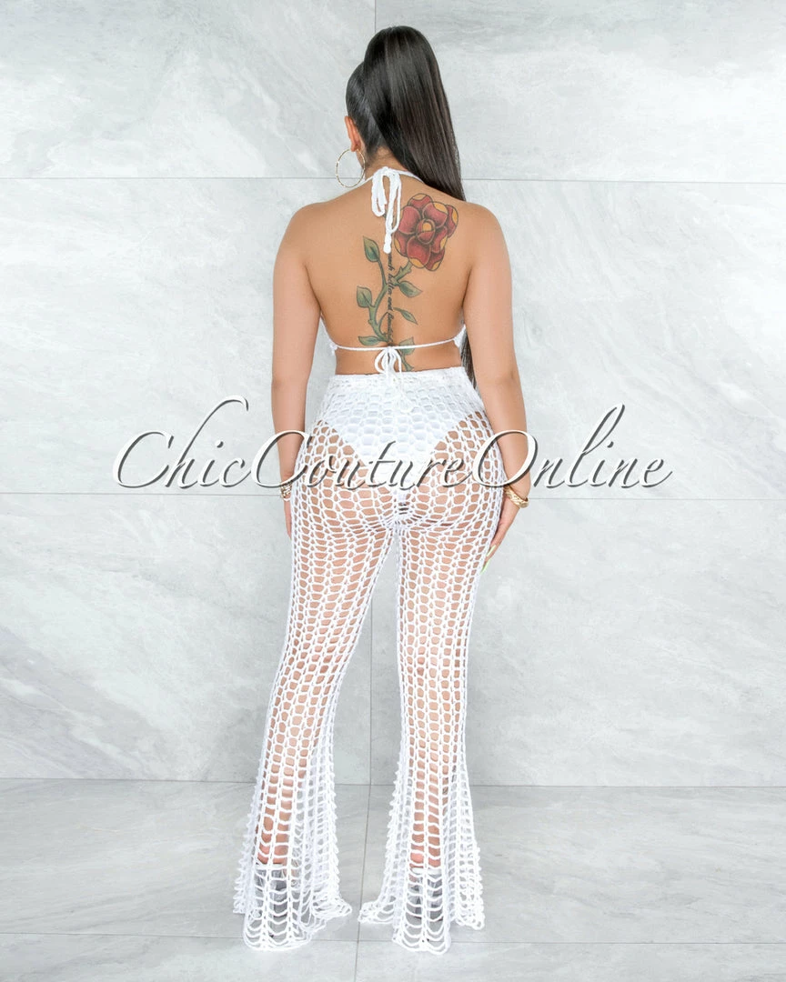 Vendor-unknown Egesa Off-White Crochet Cover-Up Fishnet Set SWIM