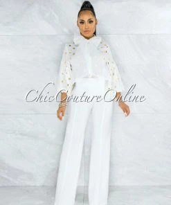 Vendor-unknown Marcie Off-White High Waist Straight Legs Pants