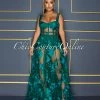 Vendor-unknown Lidonie Hunter Green Embroidery Mesh Maxi Padded Dress CELEBRITY CO