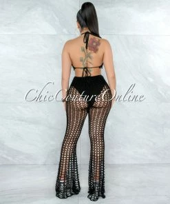 Vendor-unknown Egesa Black Crochet Cover-Up Fishnet Set SWIM