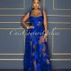 Vendor-unknown Lidonie Royal Blue Embroidery Mesh Maxi Padded Dress CELEBRITY CO