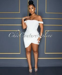 Vendor-unknown Oliver Off-White Sequins Satin Drape Corset Dress
