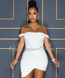 Vendor-unknown Oliver Off-White Sequins Satin Drape Corset Dress