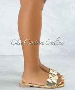 Vendor-unknown Deja Gold Braided Upper Slides SHOES